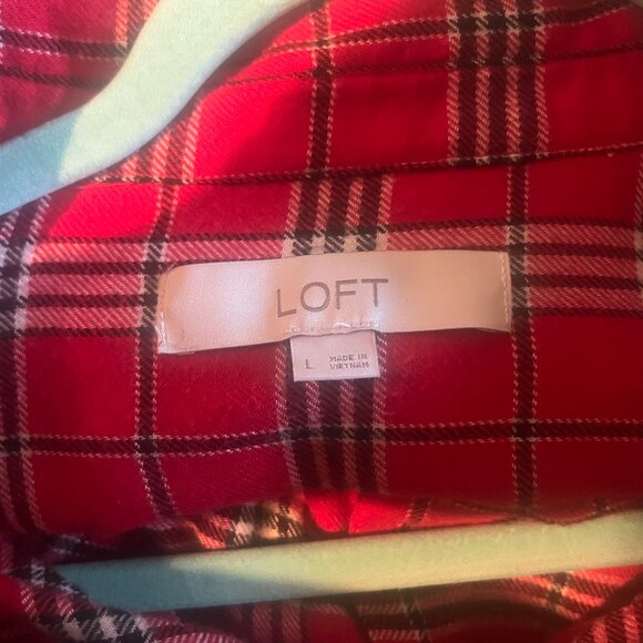 LOFT Red Plaid Long Sleeved Dress with Button Down Front and Collar - Picture 5 of 5
